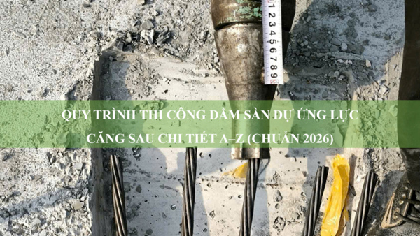 Quy trình thi công dầm sàn dự ứng lực căng sau chi tiết A–Z (Chuẩn 2026)